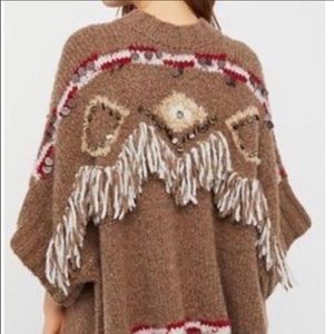 Free People Boho Fringe Poncho XS Sweater